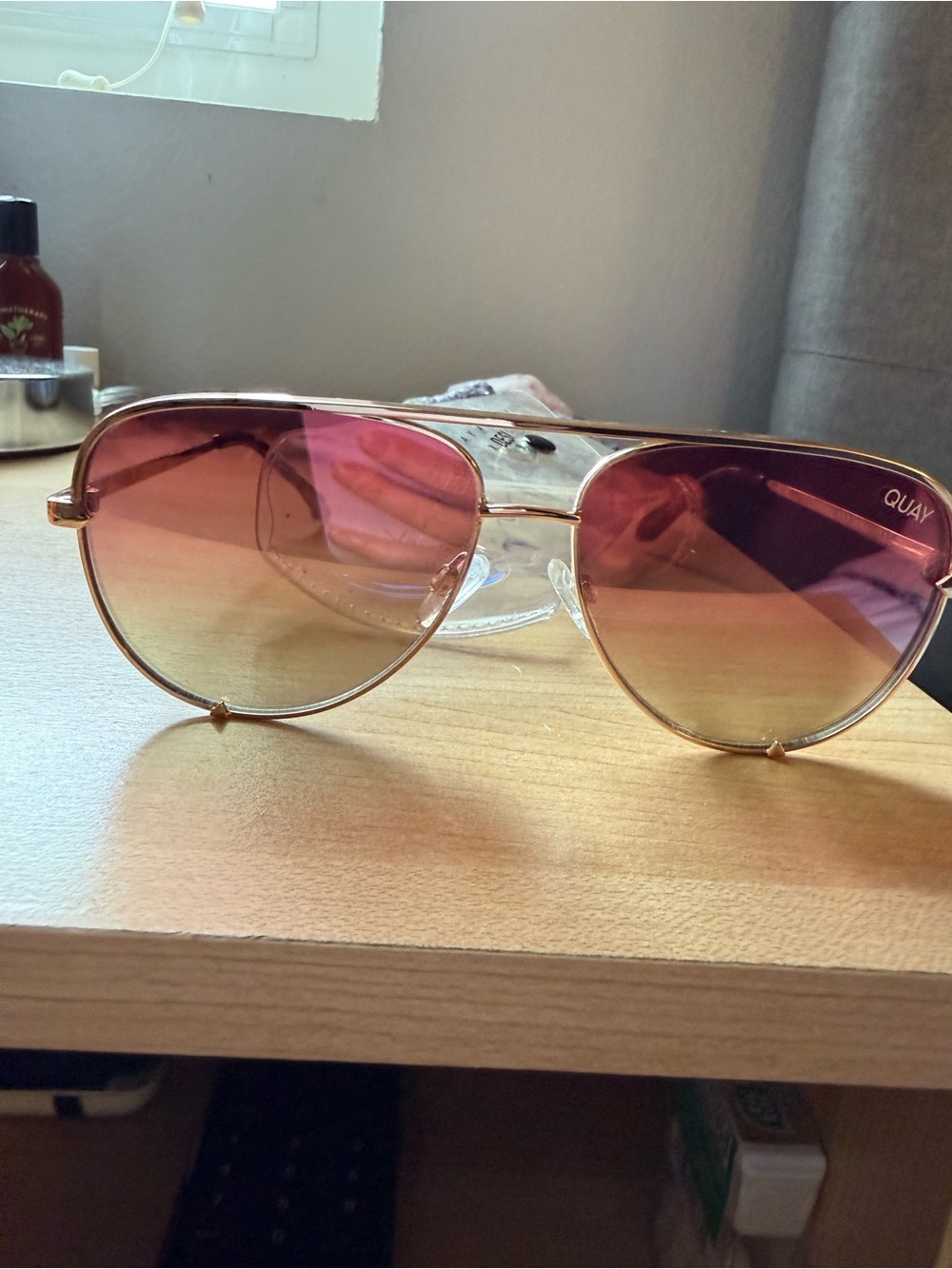 Quay Australia Gold Frame Sunglasses with Pink and Yellow Gradient Lenses